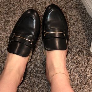 Black and gold mules